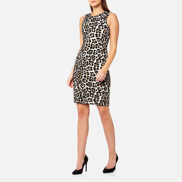 MICHAEL Michael Kors Stretch Animal Print Leopard Knit‎ Sheath Dress Mob Wife - Picture 1 of 11